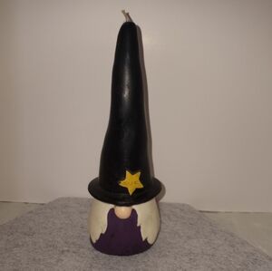 Black and Purple Gnome Wizard Hat Candle Decor